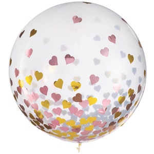 24&quot; Latex  Balloons w/ Confetti Hearts, Pink/Gold, Valentine Day Balloons, Heart Balloons,