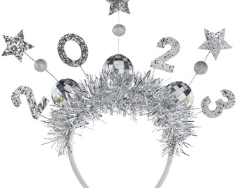 2023 Disco Ball Deluxe Headband, New Year Headband, New Year Head Decor, Happy New Year Party, New Year Eve Party, Silver Headband