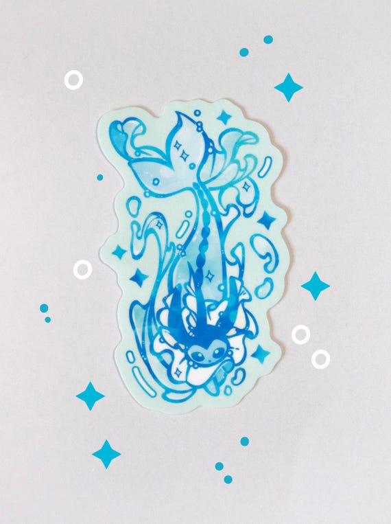 water type eeveelution Vaporeon sticker, glossy vinyl die cut sticker