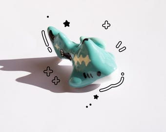 star clay shark with mini fish desk friend, sea creature figurine