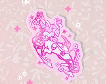 Lovely fairy vinyl sticker, pink ribbon Sylveon die cut