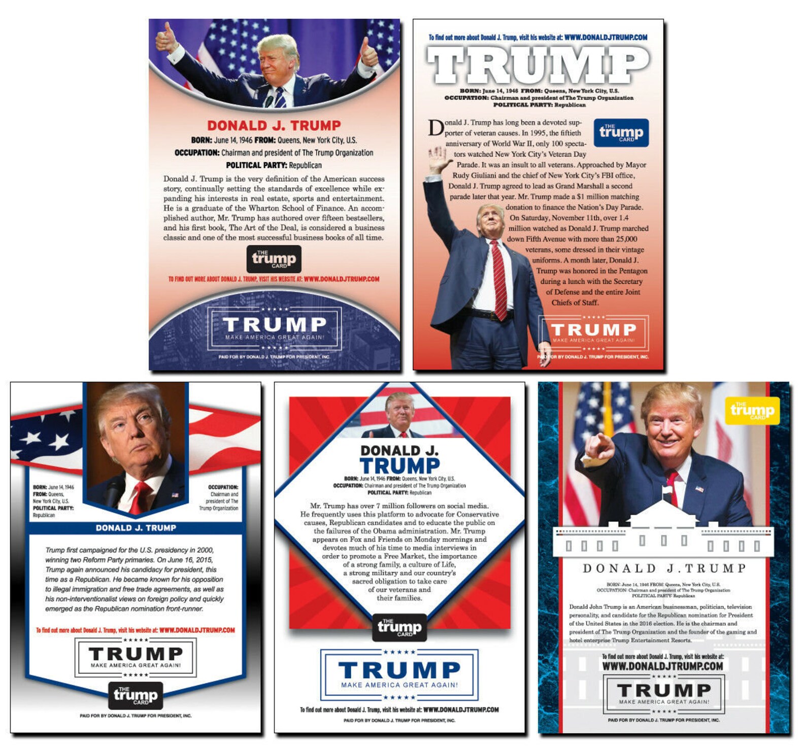 DONALD TRUMP Trading Card Set 1 5 2016 Presidential Candidate MAGA Etsy
