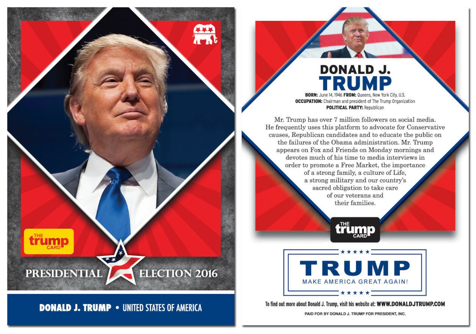DONALD TRUMP Trading Card 3 2016 Presidential Candidate GOP Make