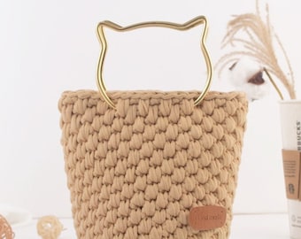 DIY Bag Kit with Tutorial Video | Crochet bag | Cat shaped | T-shirt yarn | Cute | Chic | Handbag