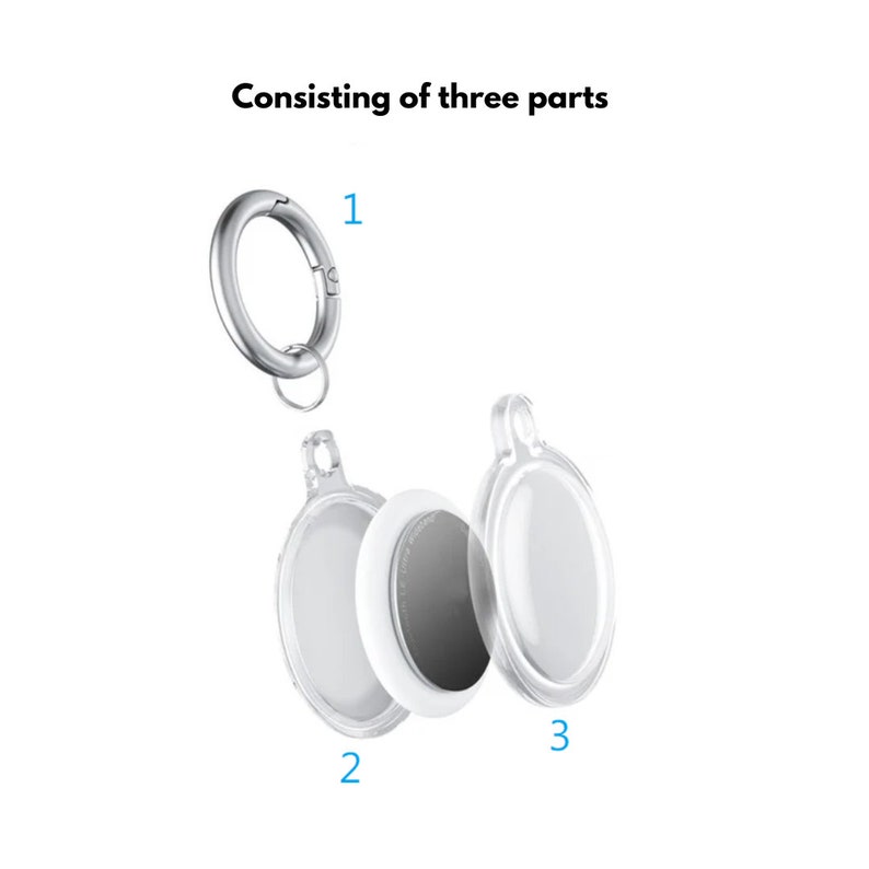 May include: A silver key chain with a clear plastic disc that can be used to display a photo or other small item. The key chain is made up of three parts: a metal ring, a clear plastic disc, and a metal clasp. The key chain is labeled with numbers 1, 2, and 3 to show the different parts.
