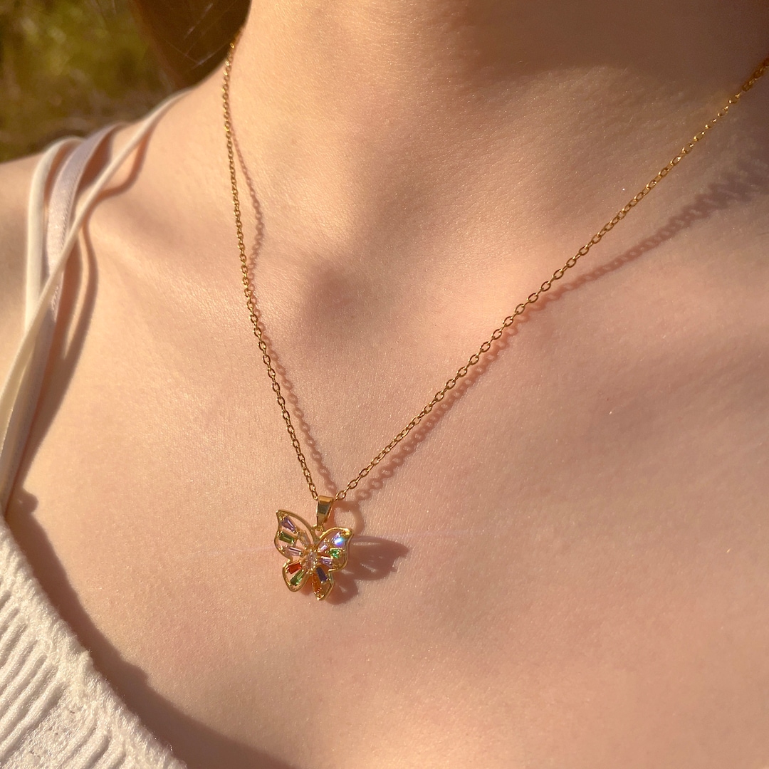 Stainless Steel Zircon Butterfly Necklace, Butterfly Necklace, Shiny Candy Necklace, Waterproof Stainless Steel Necklace - Etsy UK