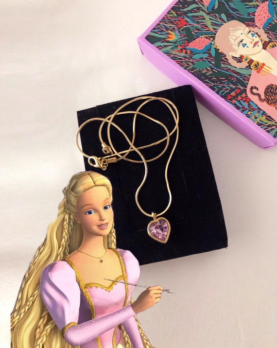 Rapunzel Crystal Heart Gold Plated Neckalce Barbie Neckalce - Etsy Canada