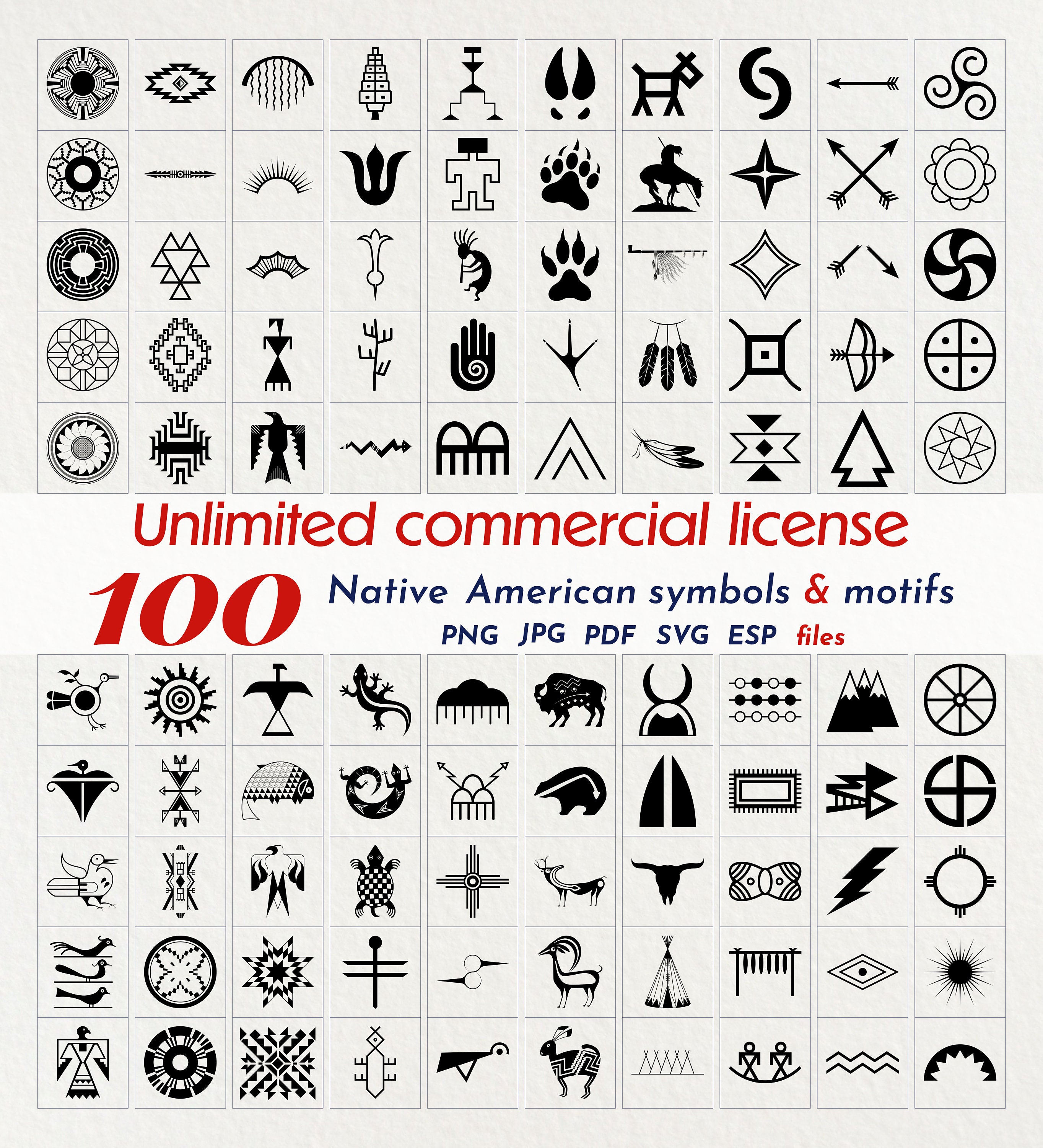 Native American 100 Symbols Png, Jpg, Pdf, Svg, Eps Files Taken From