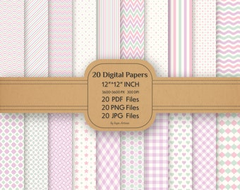 20 Baby Girl Seamless Digital Paper, Printable Scrapbook Paper 12"*12" inch , 3600*3600 px , 300 dpi ,jpg , png, pdf files