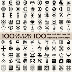 100 Adinkra African Symbols Bundle  png , jpg , pdf , svg , eps files with text  & without text ( 802 files )