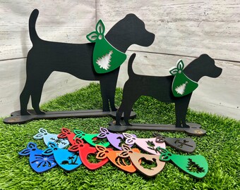 Wooden Jack Russell Silhouette: Interchangeable Bandannas, Year Round Decor