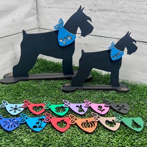 Schnauzer Dog Silhouette with 12 Interchangeable Bandannas Year Round Dog Decor for the dog lover- Shelf Sitter