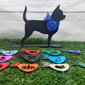 Chihuahua Silhouette with Stand and 12 monthly interchangeable bandannas Perfect Birthday and Christmas Gift. Shelf Sitter. Dog Memorial