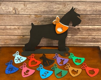 Schnauzer Dog Silhouette with 12 Interchangeable Bandannas Year Round Dog Decor for the dog lover- Shelf Sitter