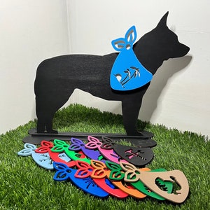Cattle Dog / Blue Heeler / Heeler Dog Silhouette with Stand and 12 interchangeable Bandannas - Scarfs. Year Round Decor. Shelf Sitter