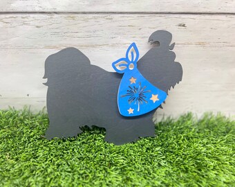 Wood Shih Tzu Shelf Sitter with 12 Interchangeable Bandannas
