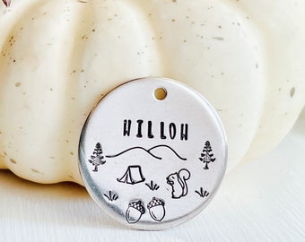 Fall Camping Scene with Squirrel Pet Tag Dog Tag Cat Tag