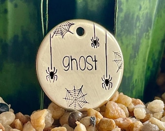 Etiqueta para mascota con telaraña espeluznante: identificación para perro de Halloween, etiqueta para collar de gato