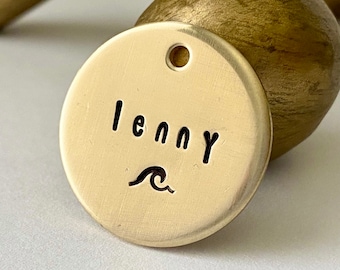 Hand Stamped Wave Pet Tag, Brass Dog ID Tag