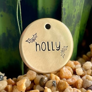 Holly Leaves Tag, Hand Stamped Dog Tag, Mistletoe Dog Tag, Christmas Dog Tag, Custom Pet Tag, Personalized Dog Tag, Dog Tags for Dog
