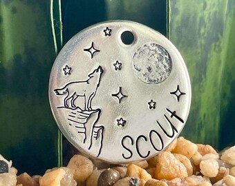 Wolf Howling At a Full Moon Halloween Night Pet Tag Dog Tag Cat Tag