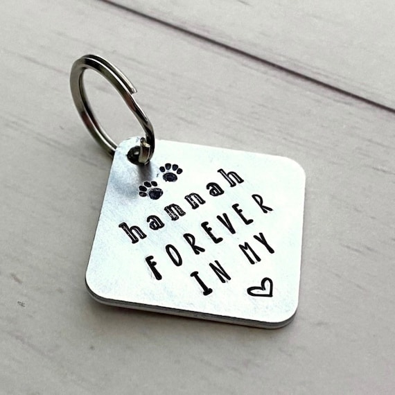 Custom Pet Memorial Keychain, Stamped Aluminum Dog Cat Remembrance