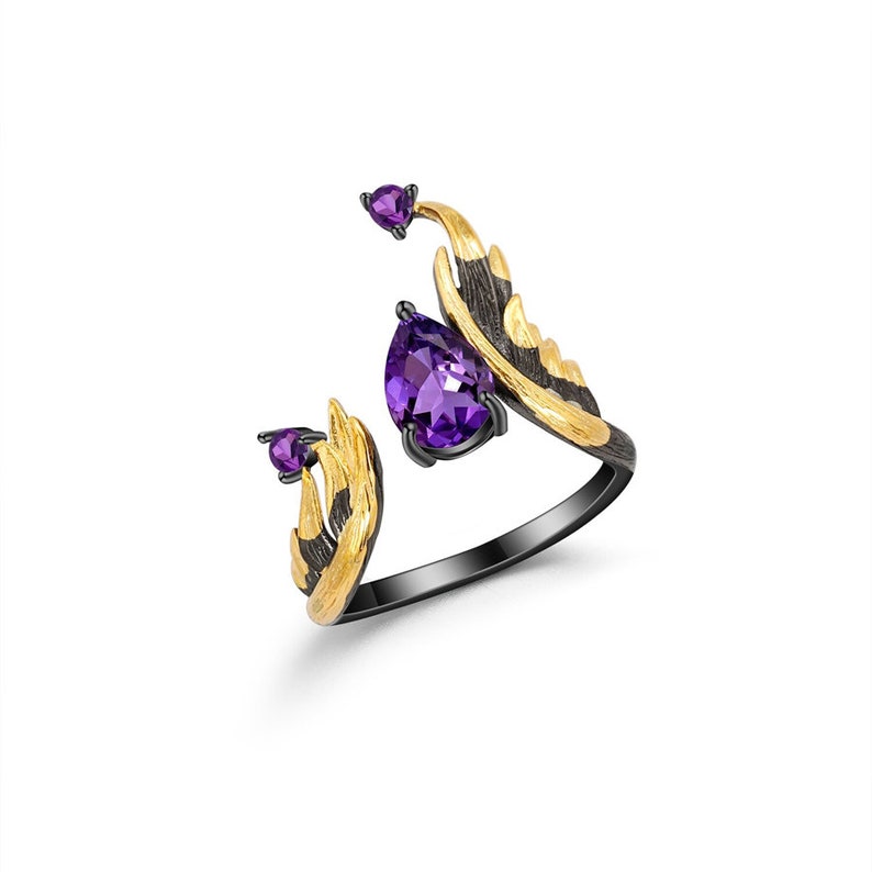 Natural Amethyst Gemstone Rings 925 Sterling Silver Handmade Adjustable-Angel/'s Wing Ring-Gift for her,Valentine gift,Anniversary ring