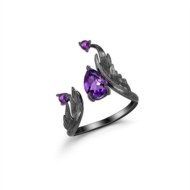 Natural Amethyst Gemstone Rings 925 Sterling Silver Handmade Adjustable-Angel/'s Wing Ring-Gift for her,Valentine gift,Anniversary ring