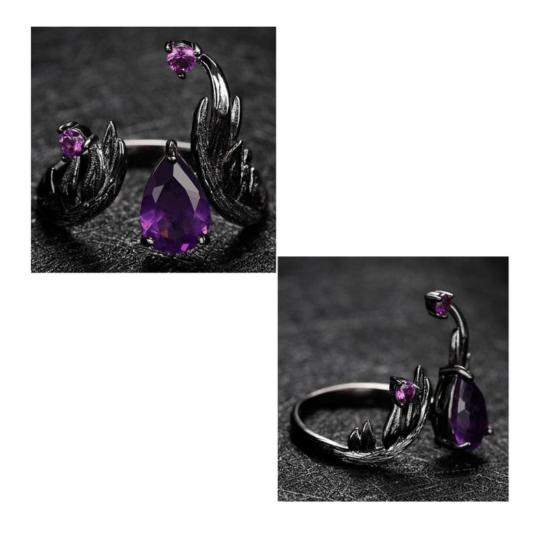 Natural Amethyst Gemstone Rings 925 Sterling Silver Handmade Adjustable-Angel/'s Wing Ring-Gift for her,Valentine gift,Anniversary ring