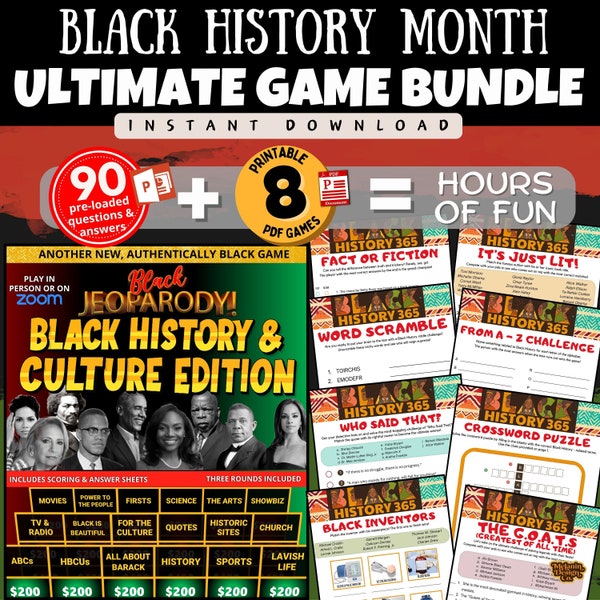 Black History ULTIMATE Game Bundle - Black Jeoparody! & 8 Printable Games   | Office Games  | Team Building Games | Family Games