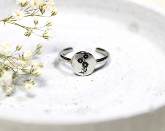 Ring Edelstahl Silber, Statement Schmuck, Statement Ring, Damen Siegelring, Siegelring, Gänseblume, Ring Gänseblume, Edelstahl Ring