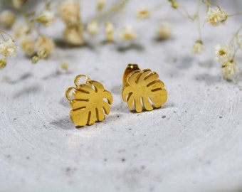 Stainless steel stud earrings gold, monstera, leaf, monstera leaf, stud earrings gold, stud earrings monstera, earring monstera, gold jewelry