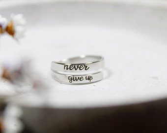 Statement Ring Edelstahl, Schmuckgeschenk, Ring gelasert, Never give up