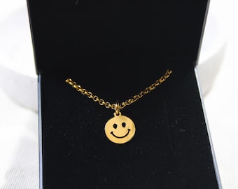 Edelstahl Halskette mit Smiley, Edelstahl Halskette Gold, Smiley Anhänger, Goldkette