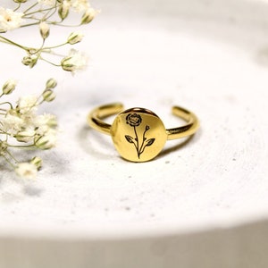 Ring Stainless Steel Gold, Statement Jewelry, Statement Ring, Women&#39;s Signet Ring, Signet Ring, Ranunculus, Ring Ranunculus, Gold Jewelry, Ranunculus