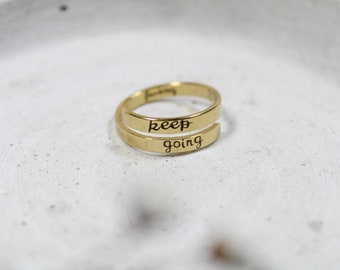 Statement Ring Stainless Steel Ring, Jewelry Gift, Ring Lasered, Keep going, Motivation Ring