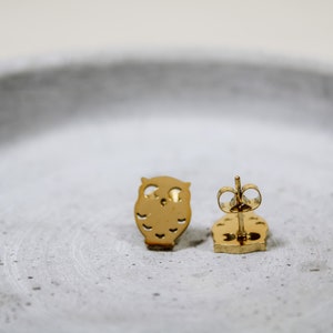 Ohrstecker Gold Eule, Ohrstecker Kinder Edelstahl, Edelstahl Ohrstecker Tier, Ohrschmuck Eule, Schmuckgeschenk Kind, Goldschmuck Bild 7