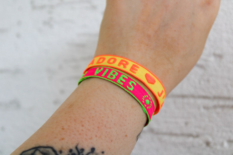 Embroidered Statement Bracelet, Bracelet with Inscription, Fabric Bracelet, Bracelet Embroidered, Bracelet neon, It Piece, Boho Bracelet, Boho Jewelry image 8