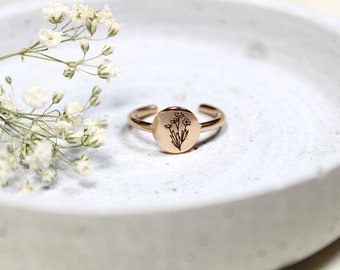 Ring Edelstahl Roségold, Statement Schmuck, Statement Ring, Damen Siegelring, Siegelring, Butterblume, Ring Butterblume