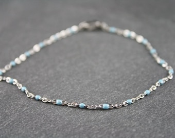 Anklet LONG - ball chain silver/blue