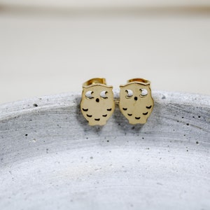 Ohrstecker Gold Eule, Ohrstecker Kinder Edelstahl, Edelstahl Ohrstecker Tier, Ohrschmuck Eule, Schmuckgeschenk Kind, Goldschmuck Bild 2