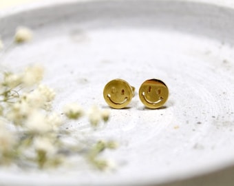 Stainless steel stud earrings gold, gold jewelry, stud earrings gold, smiley, happy, gift idea, gift, gift for girlfriend, must have