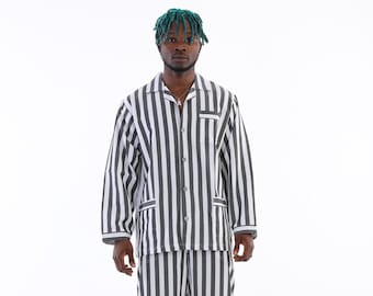Kocabey Vintage 70er Jahre Herren Gestreifter Schlafanzug. Pjs Gedruckt Baumwolle Shirt Hose Retro
