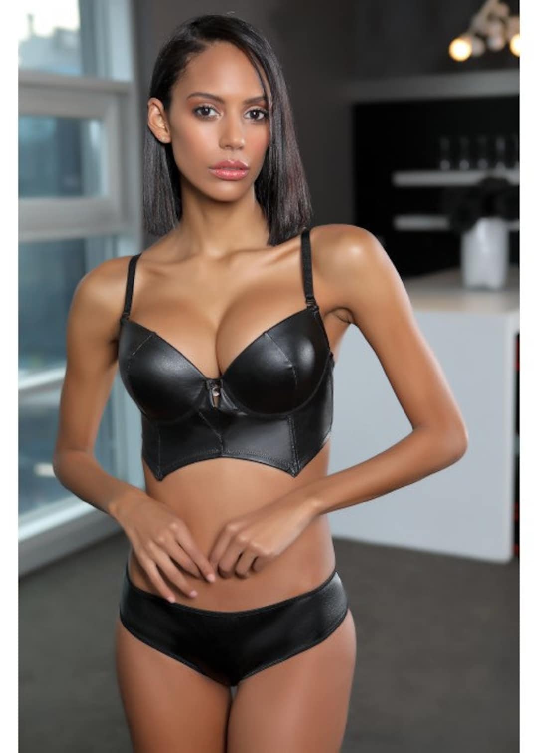 Bra & Panty Set,sexy Leather Lingerie Set, Faux Leather Lingerie Set,sexy  Leather Set,women's Leather Underwear,honeymoon Lingerie for Women