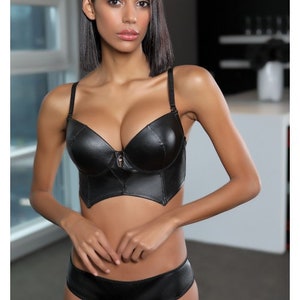 Bra & Panty Set,Sexy Leather Lingerie Set, Faux Leather Lingerie Set,Sexy Leather Set,Women&#39;s Leather Underwear,Honeymoon Lingerie for Women