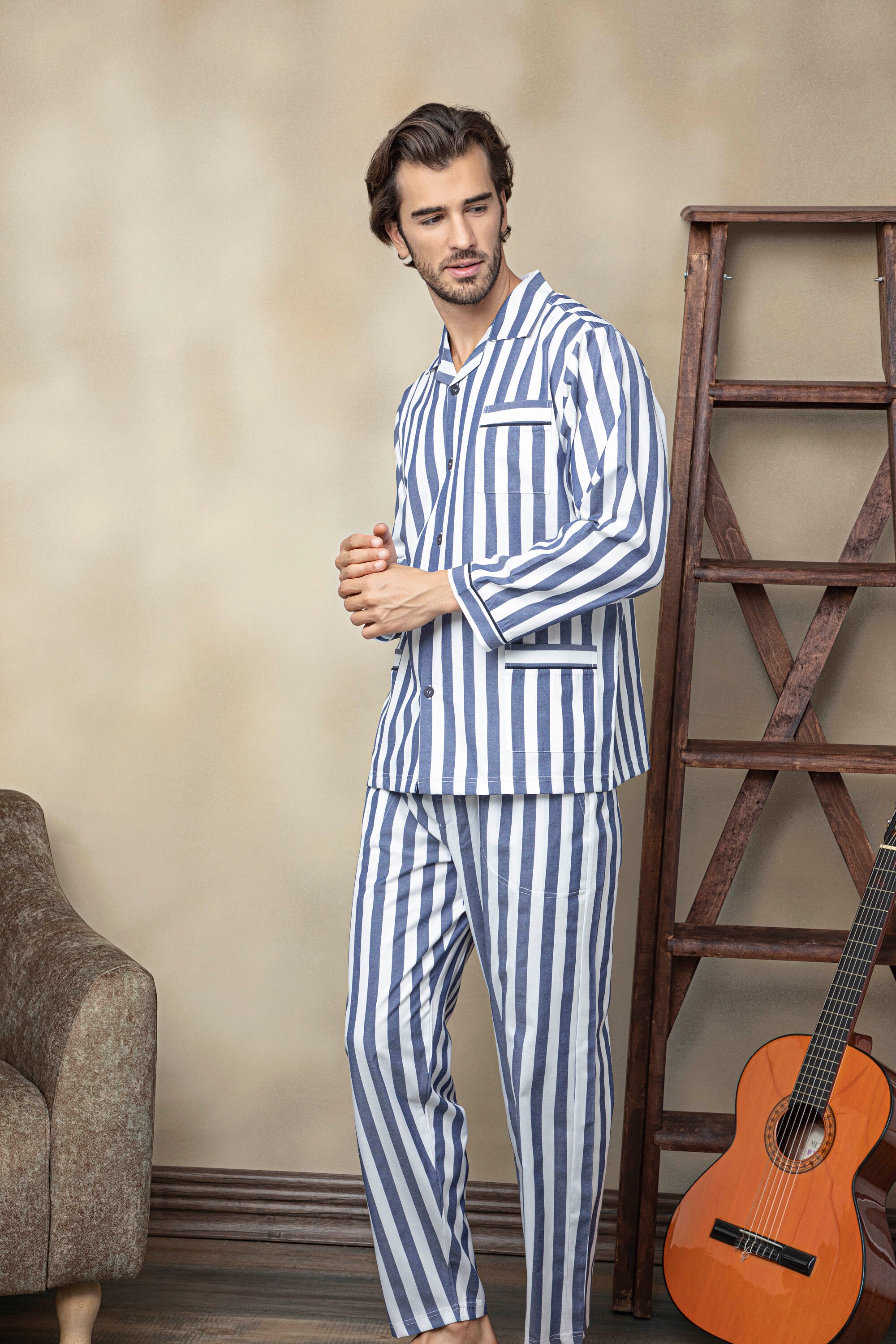 Kocabey Vintage 70s Mens Striped Pajamas . Pjs Printed Cotton Etsy UK