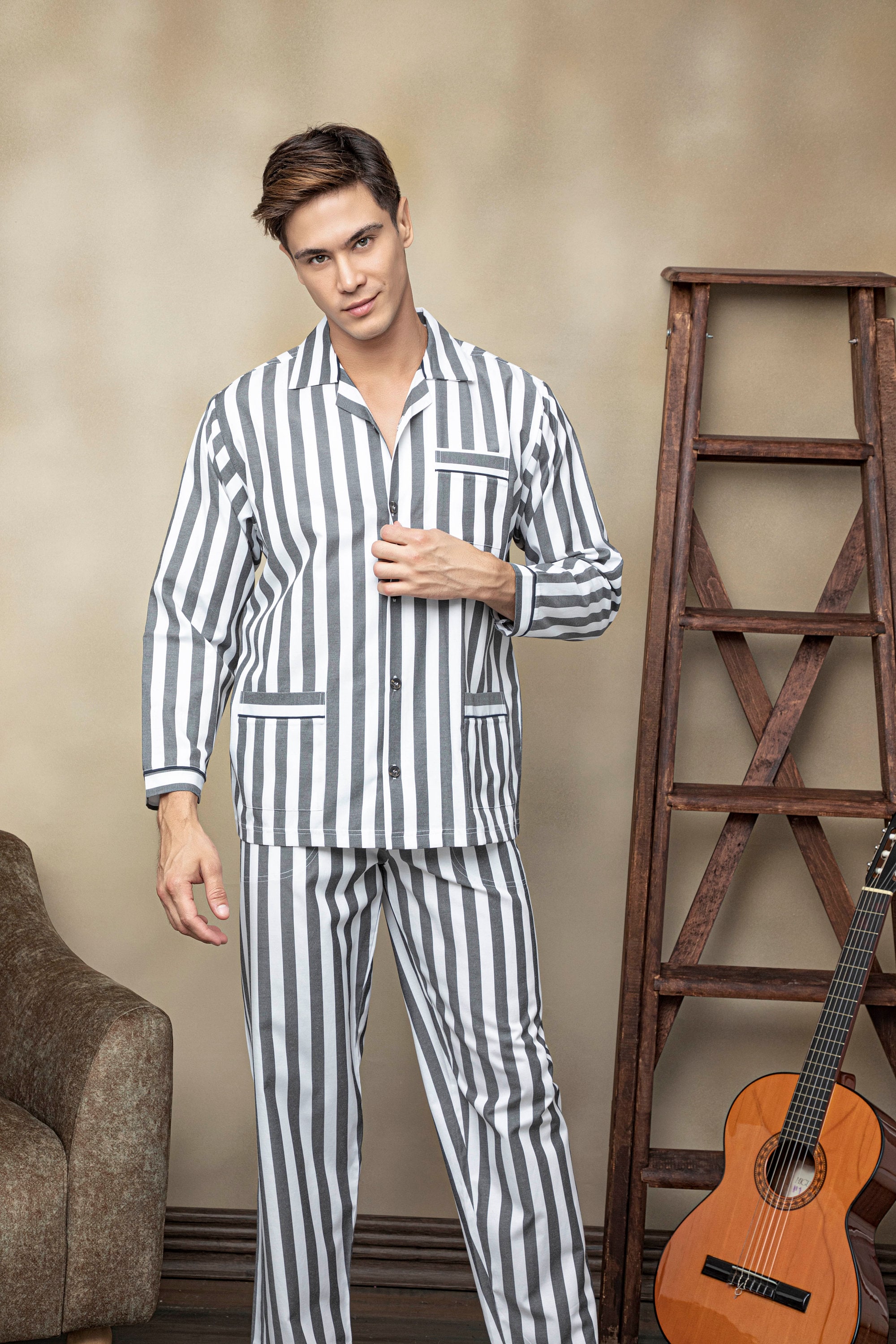 Kocabey Vintage 70s Mens Striped Pajamas . Pjs Printed Cotton Etsy UK