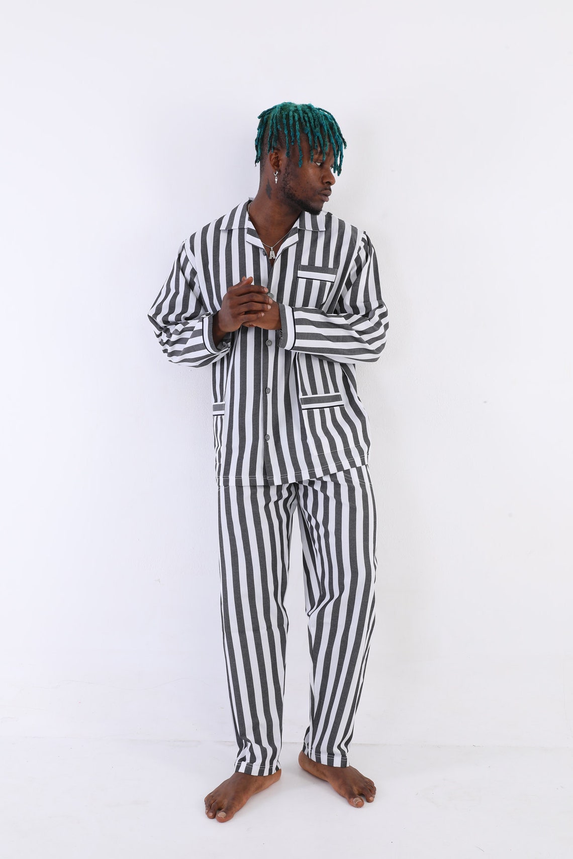 Kocabey Vintage 70s Mens Striped Pajamas . Pjs Printed Cotton Etsy UK