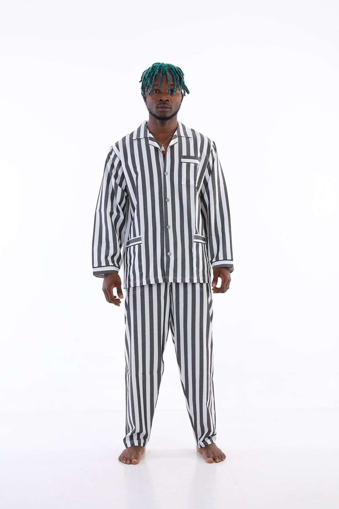 Kocabey Vintage 70s Mens Striped Pajamas . Pjs Printed Cotton