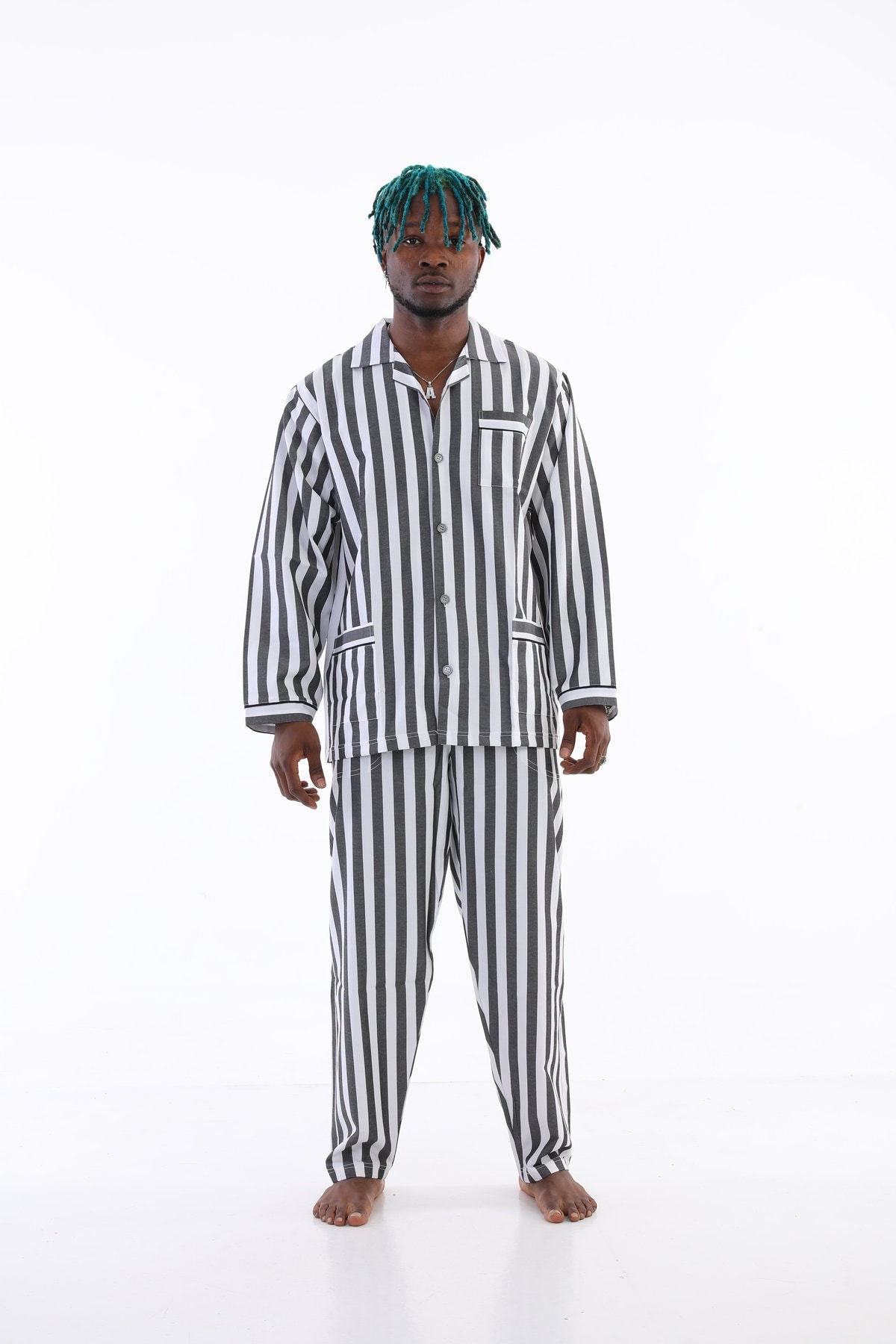 Kocabey Vintage 70s Mens Striped Pajamas . Pjs Printed Cotton Shirt Pants  Retro -  Israel